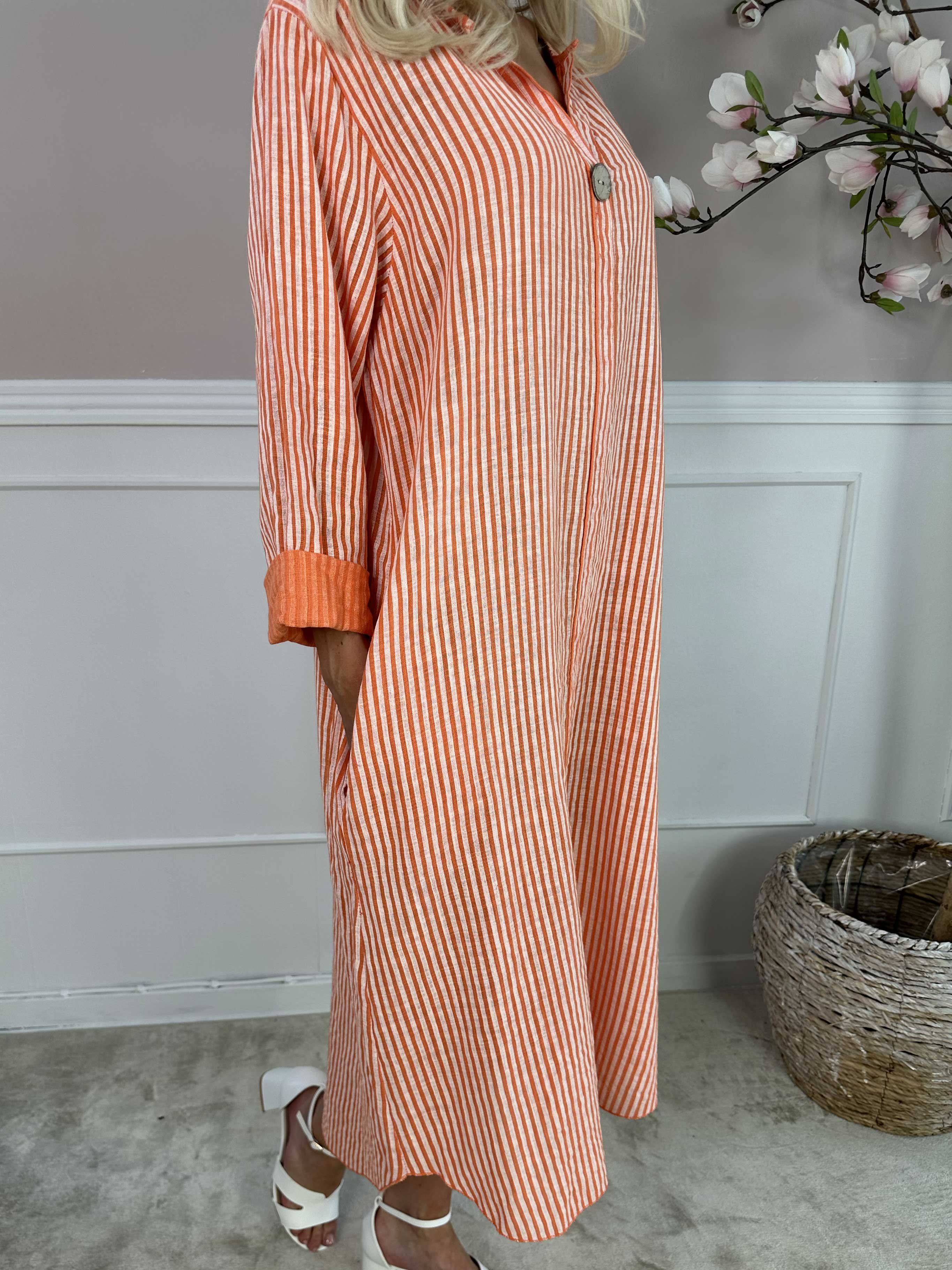 Arizona Stripe - Lång bomullsklänning i linneliknande tyg